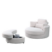 [Video] Welike Swivel Accent Barrel Modern Sofa Lounge Club Big Round Chair with Storage Ottoman Linen Fabric for Living Room Hotel with Pillows,Teddy White (Ivory) Default -DTYStore