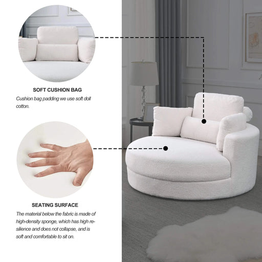 [Video] Welike Swivel Accent Barrel Modern Sofa Lounge Club Big Round Chair with Storage Ottoman Linen Fabric for Living Room Hotel with Pillows,Teddy White (Ivory) Default -DTYStore