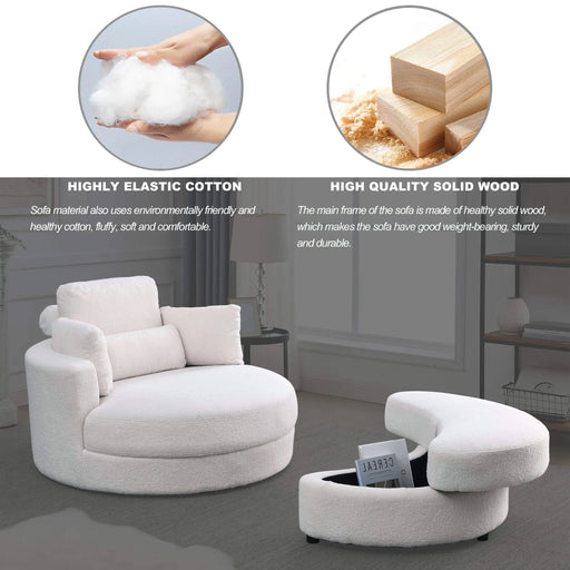 [Video] Welike Swivel Accent Barrel Modern Sofa Lounge Club Big Round Chair with Storage Ottoman Linen Fabric for Living Room Hotel with Pillows,Teddy White (Ivory) Default -DTYStore