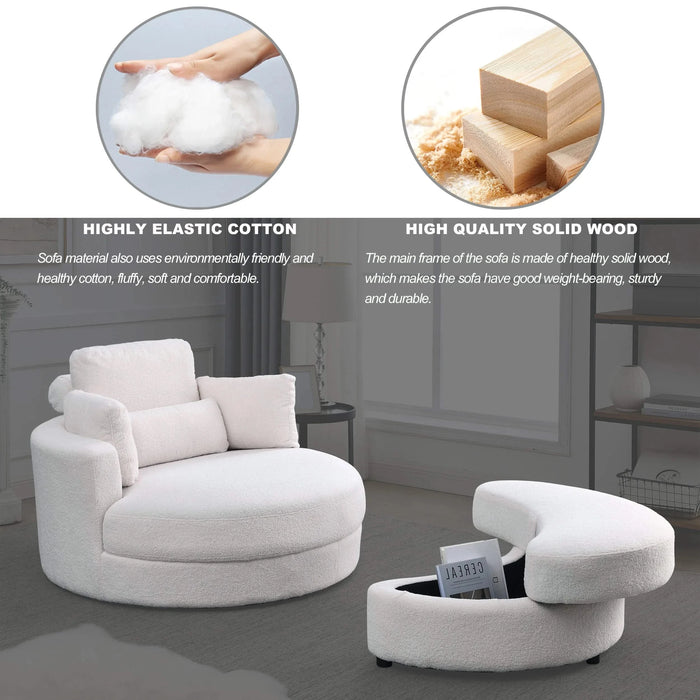 [Video] Welike Swivel Accent Barrel Modern Sofa Lounge Club Big Round Chair with Storage Ottoman Linen Fabric for Living Room Hotel with Pillows,Teddy White (Ivory) Default -DTYStore