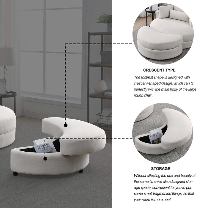 [Video] Welike Swivel Accent Barrel Modern Sofa Lounge Club Big Round Chair with Storage Ottoman Linen Fabric for Living Room Hotel with Pillows Default -DTYStore