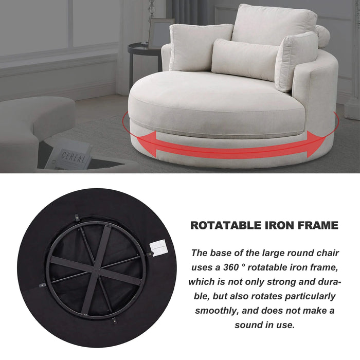 [Video] Welike Swivel Accent Barrel Modern Sofa Lounge Club Big Round Chair with Storage Ottoman Linen Fabric for Living Room Hotel with Pillows Default -DTYStore