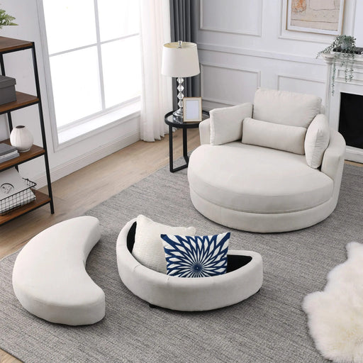 [Video] Welike Swivel Accent Barrel Modern Sofa Lounge Club Big Round Chair with Storage Ottoman Linen Fabric for Living Room Hotel with Pillows Default -DTYStore