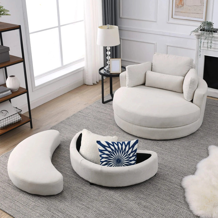 [Video] Welike Swivel Accent Barrel Modern Sofa Lounge Club Big Round Chair with Storage Ottoman Linen Fabric for Living Room Hotel with Pillows Default -DTYStore