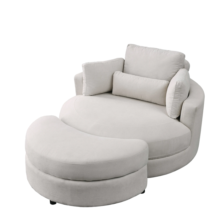[Video] Welike Swivel Accent Barrel Modern Sofa Lounge Club Big Round Chair with Storage Ottoman Linen Fabric for Living Room Hotel with Pillows Default -DTYStore