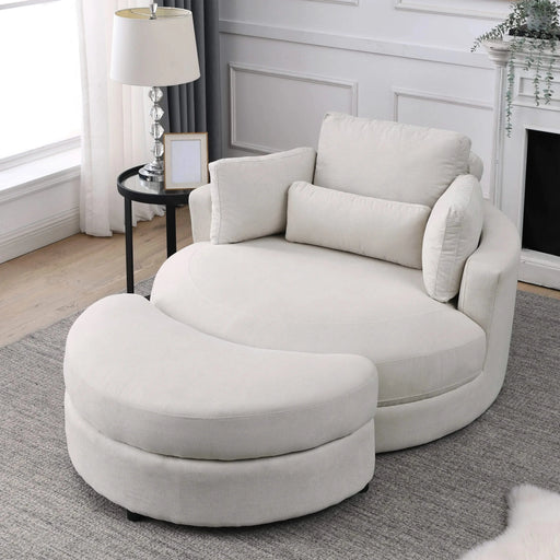 [Video] Welike Swivel Accent Barrel Modern Sofa Lounge Club Big Round Chair with Storage Ottoman Linen Fabric for Living Room Hotel with Pillows Default -DTYStore
