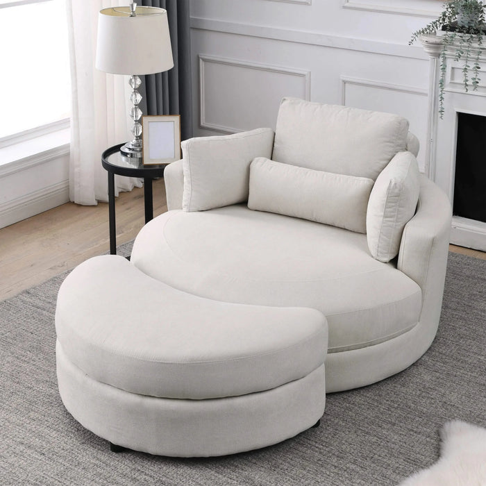 [Video] Welike Swivel Accent Barrel Modern Sofa Lounge Club Big Round Chair with Storage Ottoman Linen Fabric for Living Room Hotel with Pillows Default -DTYStore