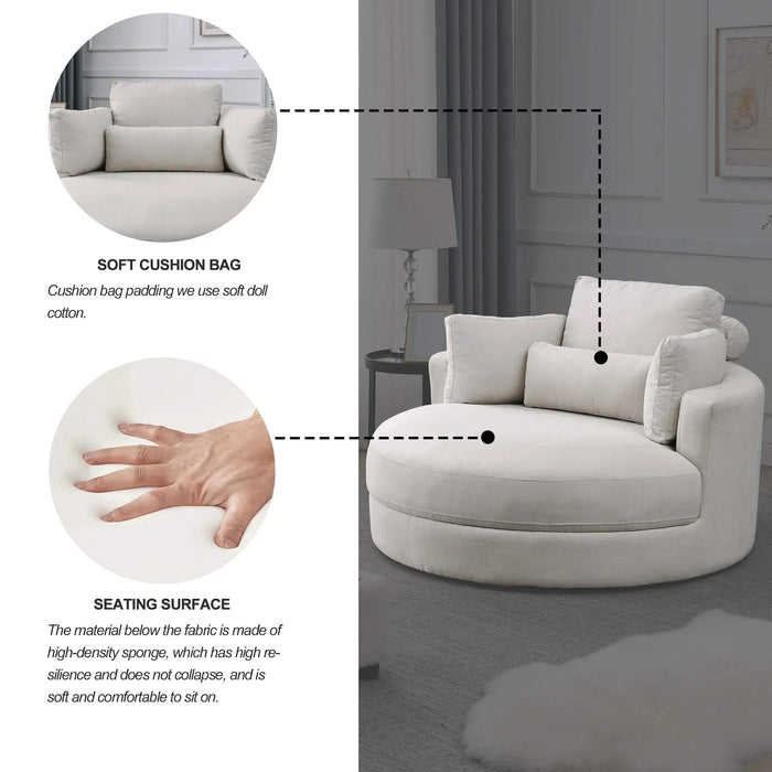 [Video] Welike Swivel Accent Barrel Modern Sofa Lounge Club Big Round Chair with Storage Ottoman Linen Fabric for Living Room Hotel with Pillows Default -DTYStore