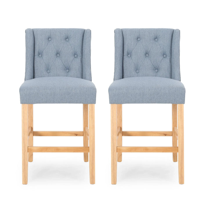 Vienna Contemporary Fabric Tufted Wingback 27 Inch Counter Stools, Set of 2, Light Blue and Natural Default -DTYStore