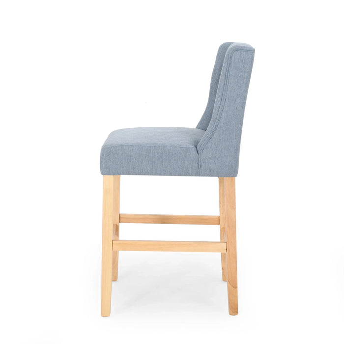 Vienna Contemporary Fabric Tufted Wingback 27 Inch Counter Stools, Set of 2, Light Blue and Natural Default -DTYStore