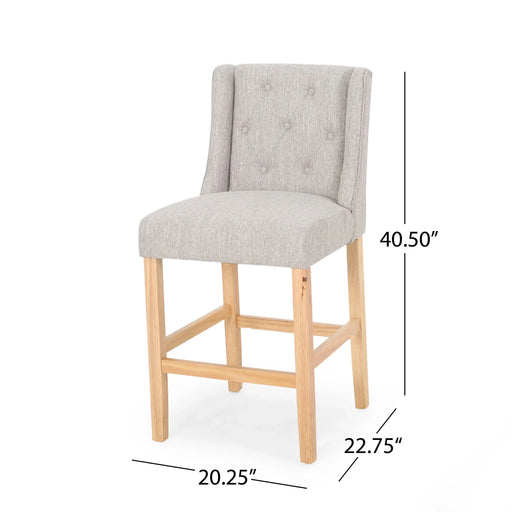 Vienna Contemporary Fabric Tufted Wingback 27 Inch Counter Stools, Set of 2, Light Gray, Natural Default -DTYStore