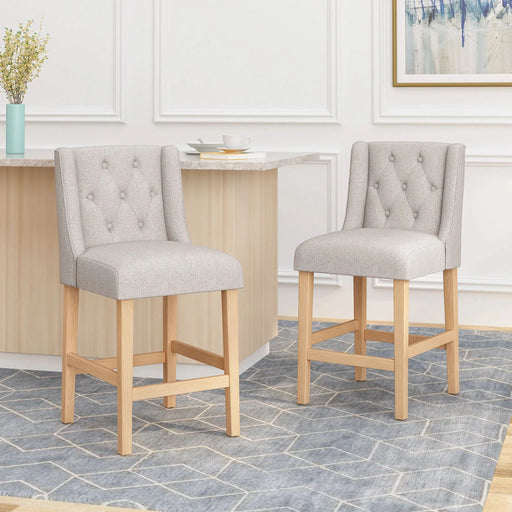 Vienna Contemporary Fabric Tufted Wingback 27 Inch Counter Stools, Set of 2, Light Gray, Natural Default -DTYStore