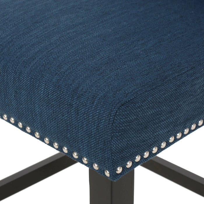 Vienna Contemporary Fabric Tufted Wingback 31 Inch Counter Stools, Set of 2, Navy Blue and Dark Brown Default -DTYStore