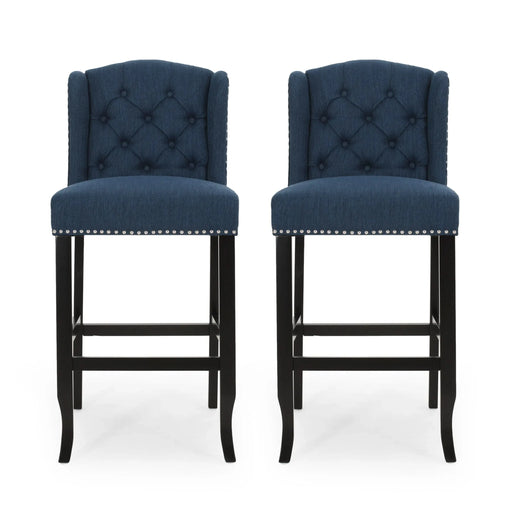 Vienna Contemporary Fabric Tufted Wingback 31 Inch Counter Stools, Set of 2, Navy Blue and Dark Brown Default -DTYStore
