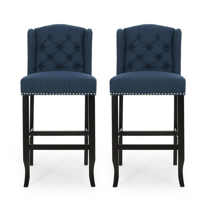Vienna Contemporary Fabric Tufted Wingback 31 Inch Counter Stools, Set of 2, Navy Blue and Dark Brown Default -DTYStore