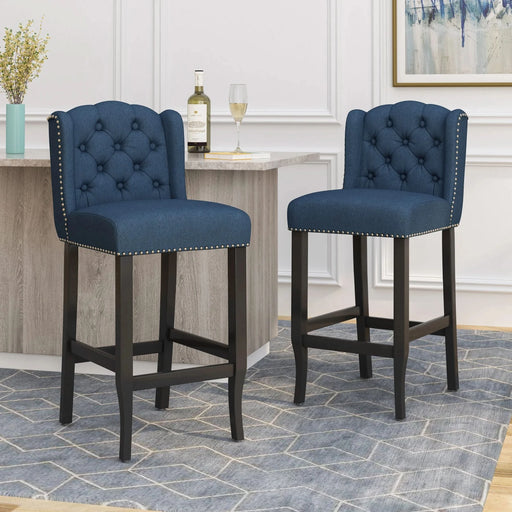 Vienna Contemporary Fabric Tufted Wingback 31 Inch Counter Stools, Set of 2, Navy Blue and Dark Brown Default -DTYStore