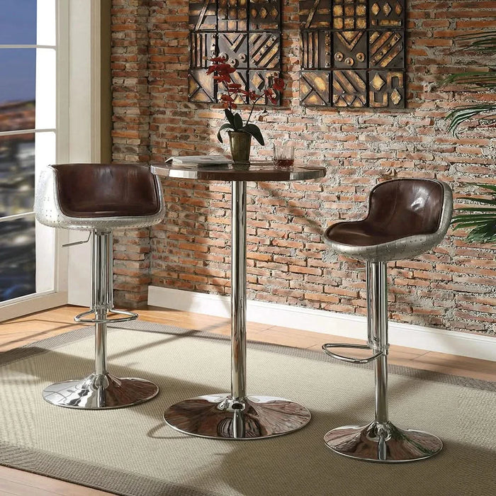 Vintage Brown and Aluminum Adjustable Stool with Swivel Default -DTYStore