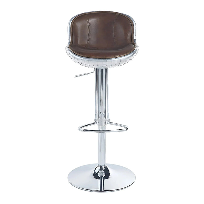 Vintage Brown and Aluminum Adjustable Stool with Swivel Default -DTYStore