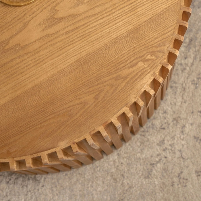 Vintage Fashion Style Cylindrical Nesting Coffee Table Set with Vertical Textured Embossed Design in Natural MDF and Fir Default -DTYStore