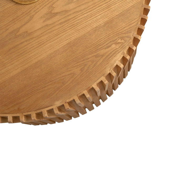 Vintage Fashion Style Cylindrical Nesting Coffee Table Set with Vertical Textured Embossed Design in Natural MDF and Fir Default -DTYStore