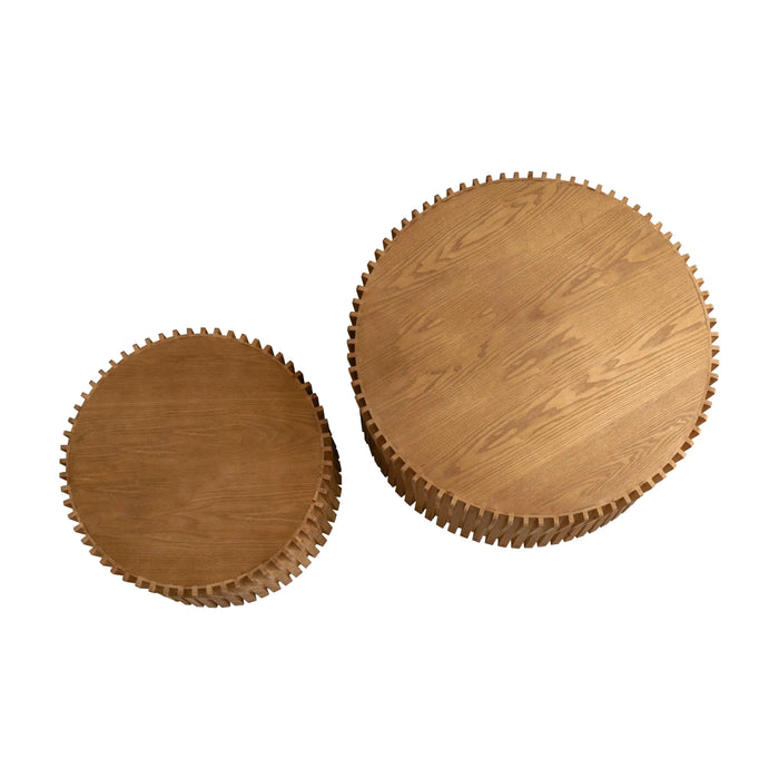 Vintage Fashion Style Cylindrical Nesting Coffee Table Set with Vertical Textured Embossed Design in Natural MDF and Fir Default -DTYStore