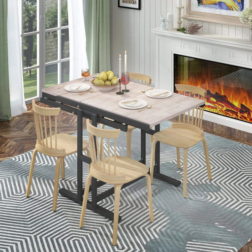 Vintage White Solid Mahogany Wood Multifunction Convertible Dining Table, Space-Saving Shelf for Dining Room or Kitchen Default -DTYStore