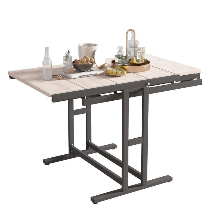 Vintage White Solid Mahogany Wood Multifunction Convertible Dining Table, Space-Saving Shelf for Dining Room or Kitchen Default -DTYStore