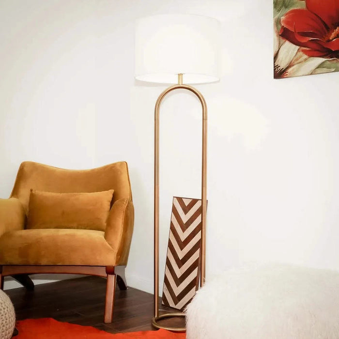 Vivid Brass Ring Base Floor Lamp with Large White Drum Shade Default -DTYStore