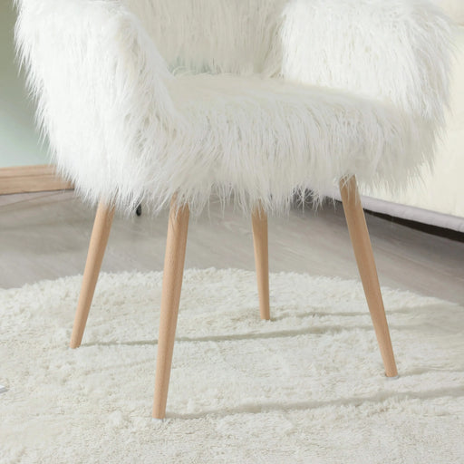 WHITE Faux Fur Upholstered Make up chair Side Dining Chair with Metal Leg(WHITE+Beech Metal Leg) Default -DTYStore