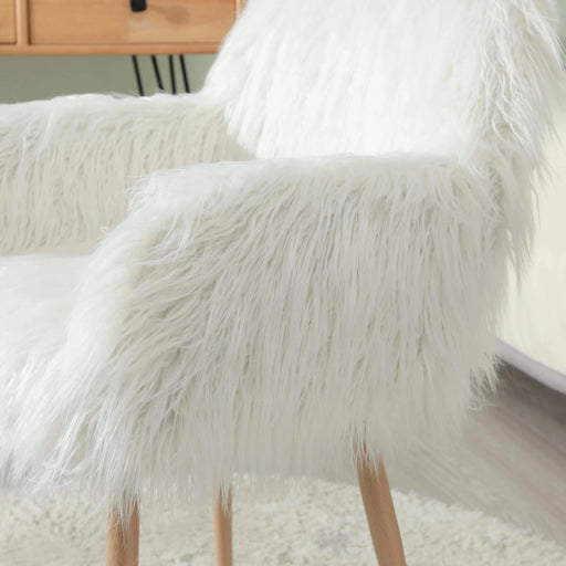 WHITE Faux Fur Upholstered Make up chair Side Dining Chair with Metal Leg(WHITE+Beech Metal Leg) Default -DTYStore