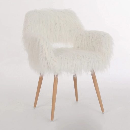 WHITE Faux Fur Upholstered Make up chair Side Dining Chair with Metal Leg(WHITE+Beech Metal Leg) Default -DTYStore