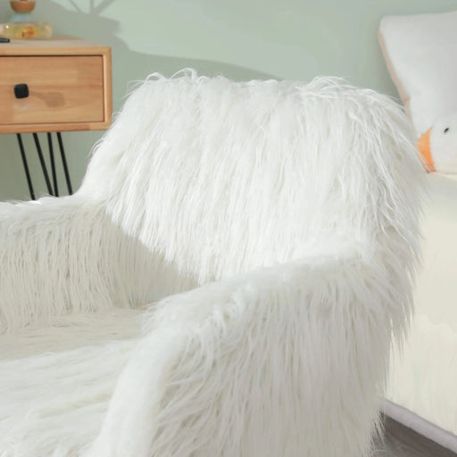 WHITE Faux Fur Upholstered Make up chair Side Dining Chair with Metal Leg(WHITE+Beech Metal Leg) Default -DTYStore