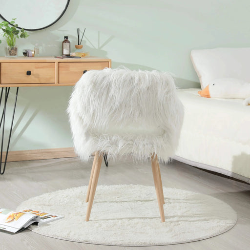 WHITE Faux Fur Upholstered Make up chair Side Dining Chair with Metal Leg(WHITE+Beech Metal Leg) Default -DTYStore