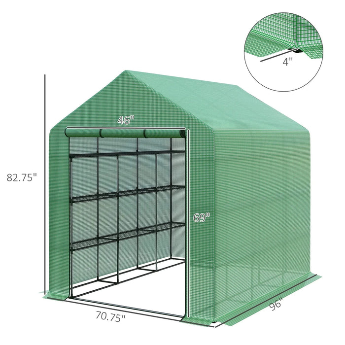 Walk-in Greenhouse for Outdoors with Roll-up Zipper Door, 18 Shelves, PE Cover, Small & Portable Build, Heavy Duty Humidity Seal, 95.25' x 70.75' x 82.75', Green Default -DTYStore