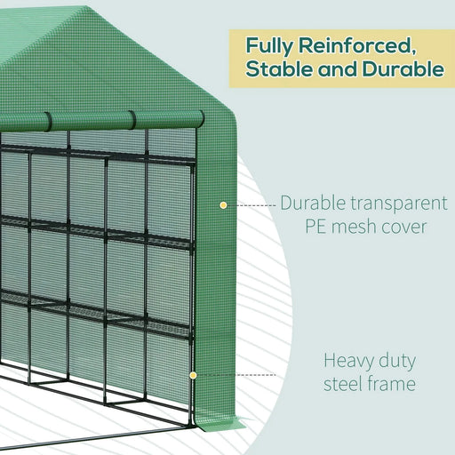 Walk-in Greenhouse for Outdoors with Roll-up Zipper Door, 18 Shelves, PE Cover, Small & Portable Build, Heavy Duty Humidity Seal, 95.25' x 70.75' x 82.75', Green Default -DTYStore