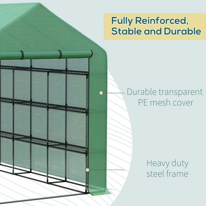 Walk-in Greenhouse for Outdoors with Roll-up Zipper Door, 18 Shelves, PE Cover, Small & Portable Build, Heavy Duty Humidity Seal, 95.25' x 70.75' x 82.75', Green Default -DTYStore