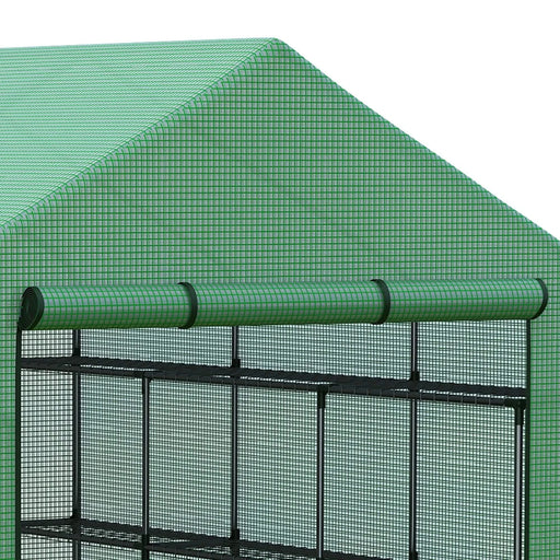 Walk-in Greenhouse for Outdoors with Roll-up Zipper Door, 18 Shelves, PE Cover, Small & Portable Build, Heavy Duty Humidity Seal, 95.25' x 70.75' x 82.75', Green Default -DTYStore