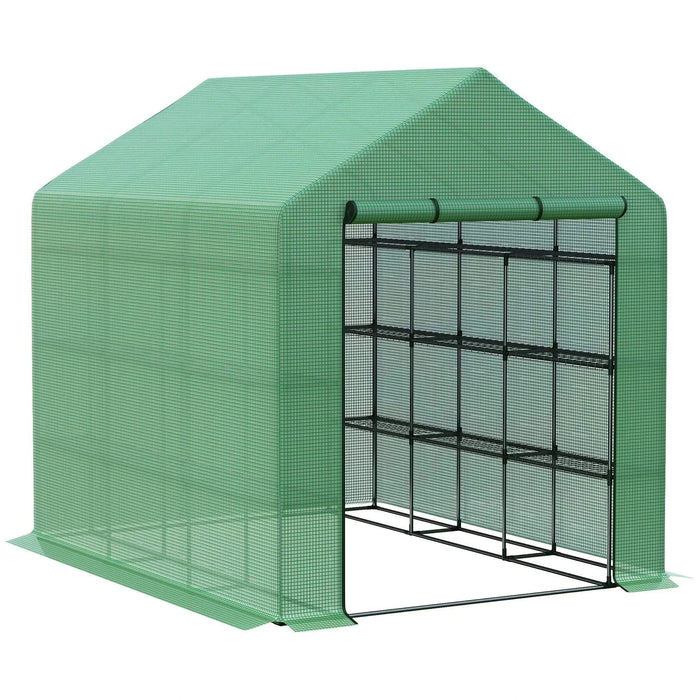 Walk-in Greenhouse for Outdoors with Roll-up Zipper Door, 18 Shelves, PE Cover, Small & Portable Build, Heavy Duty Humidity Seal, 95.25' x 70.75' x 82.75', Green Default -DTYStore