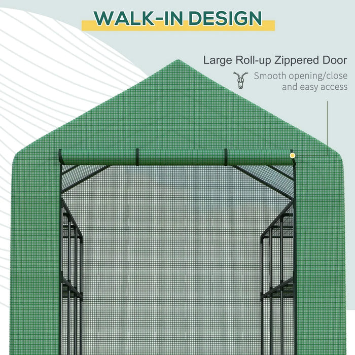 Walk-in Greenhouse for Outdoors with Roll-up Zipper Door, 18 Shelves, PE Cover, Small & Portable Build, Heavy Duty Humidity Seal, 95.25' x 70.75' x 82.75', Green Default -DTYStore