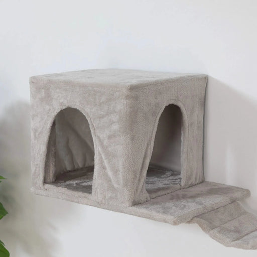 Wall-mounted Cat Tree, Cat Furniture with 2 Cat Condos House, 3 Cat Wall Shelves, 2 Ladder, 1 Cat Perch, Sisal Cat Scratching Posts and Pad Default -DTYStore