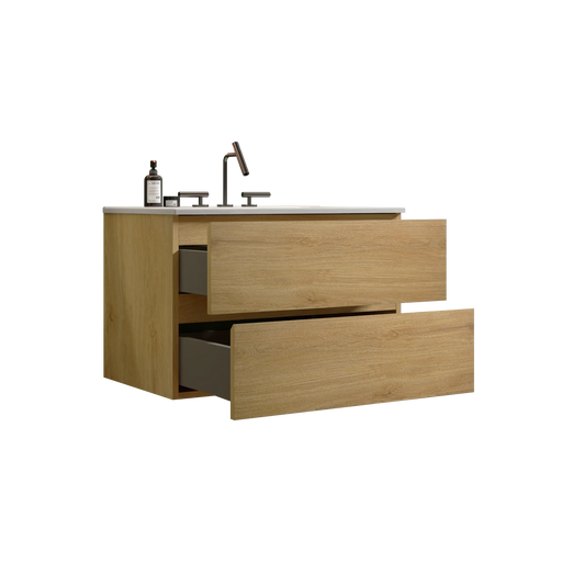 Wall Mount 30' Natural Oak Bathroom Vanity with Ceramic Sink with three faucet holes, Large Storage Floating Bathroom Vanity for Modern Bathroom, Pre-assembled Default -DTYStore