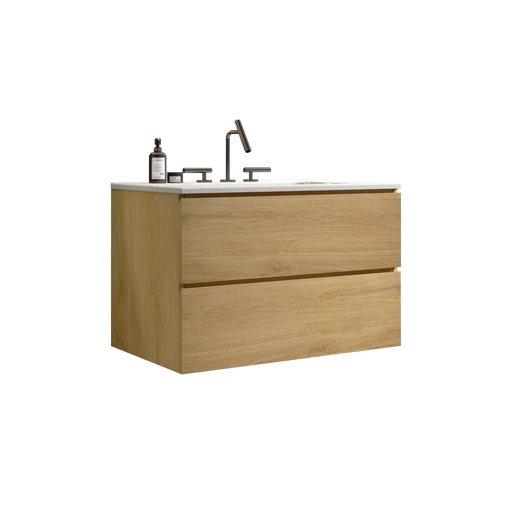 Wall Mount 30' Natural Oak Bathroom Vanity with Ceramic Sink with three faucet holes, Large Storage Floating Bathroom Vanity for Modern Bathroom, Pre-assembled Default -DTYStore