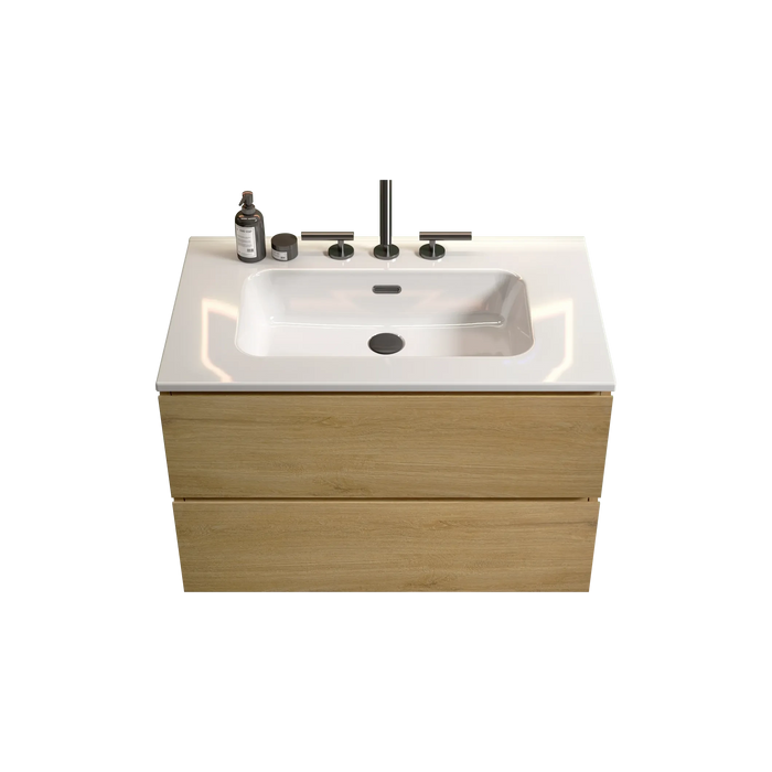 Wall Mount 30' Natural Oak Bathroom Vanity with Ceramic Sink with three faucet holes, Large Storage Floating Bathroom Vanity for Modern Bathroom, Pre-assembled Default -DTYStore