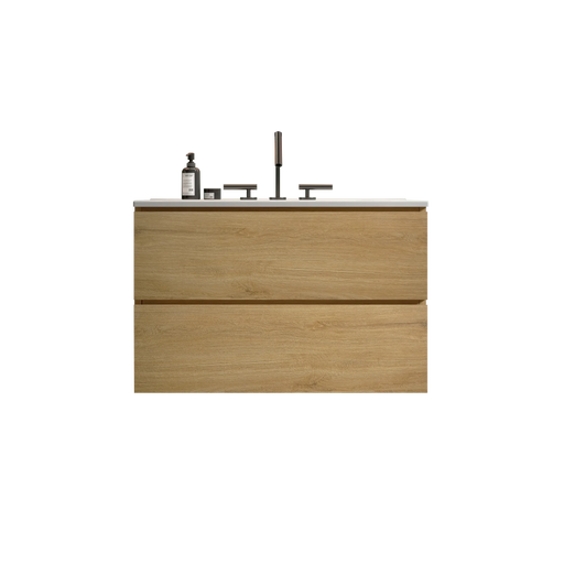 Wall Mount 30' Natural Oak Bathroom Vanity with Ceramic Sink with three faucet holes, Large Storage Floating Bathroom Vanity for Modern Bathroom, Pre-assembled Default -DTYStore