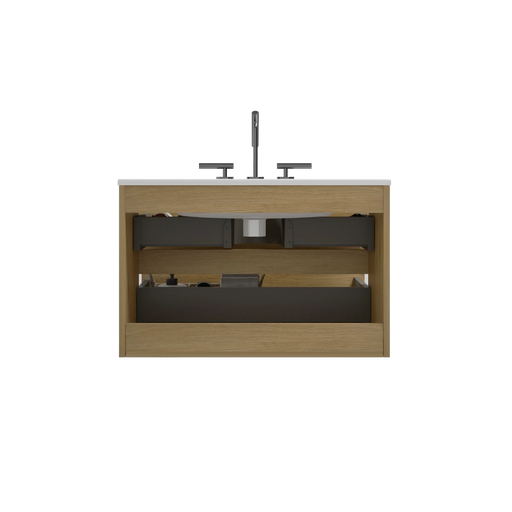 Wall Mount 30' Natural Oak Bathroom Vanity with Ceramic Sink with three faucet holes, Large Storage Floating Bathroom Vanity for Modern Bathroom, Pre-assembled Default -DTYStore