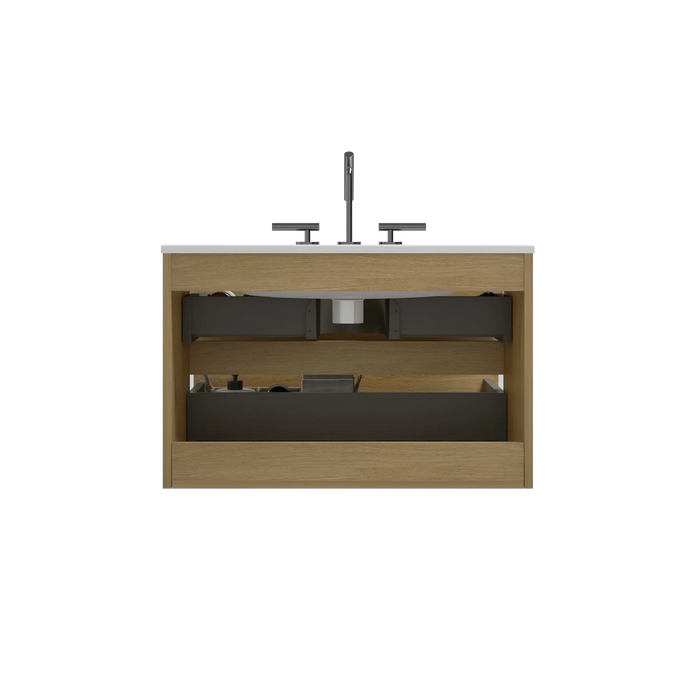 Wall Mount 30' Natural Oak Bathroom Vanity with Ceramic Sink with three faucet holes, Large Storage Floating Bathroom Vanity for Modern Bathroom, Pre-assembled Default -DTYStore