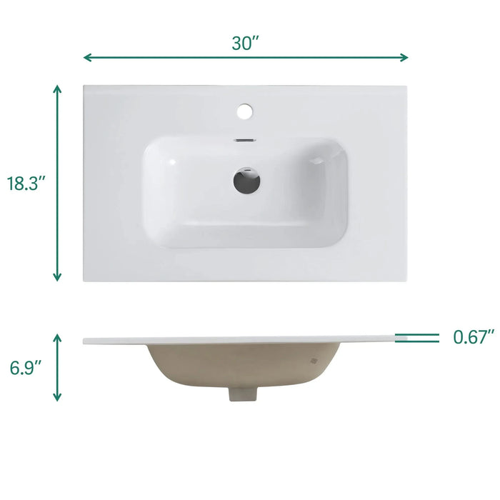 Wall Mount 30' Walnut Bathroom Vanity with Ceramic Sink with Single hole, Large Storage Floating Bathroom Vanity for Modern Bathroom, One-Piece Sink Basin without Drain, Pre-assembled Default -DTYStore