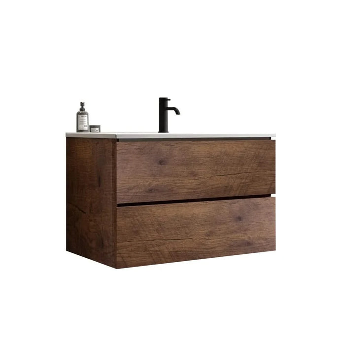 Wall Mount 30' Walnut Bathroom Vanity with Ceramic Sink with Single hole, Large Storage Floating Bathroom Vanity for Modern Bathroom, One-Piece Sink Basin without Drain, Pre-assembled Default -DTYStore