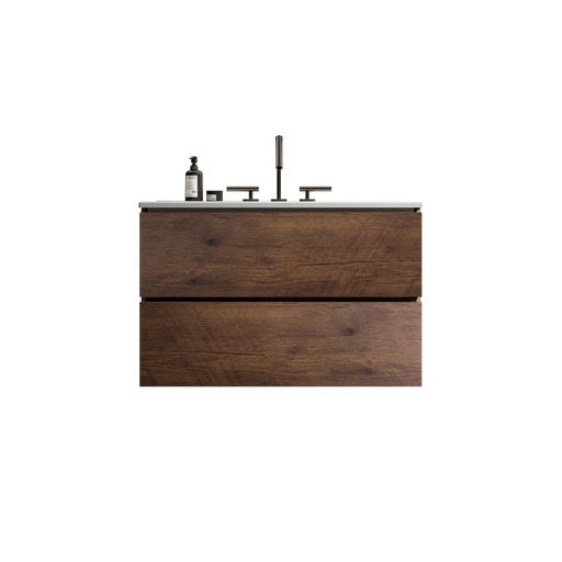 Wall Mount 30' Walnut Bathroom Vanity with Ceramic Sink with three faucet holes, Large Storage Floating Bathroom Vanity for Modern Bathroom, One-Piece Sink Basin without Drain, Pre-assembled Default -DTYStore