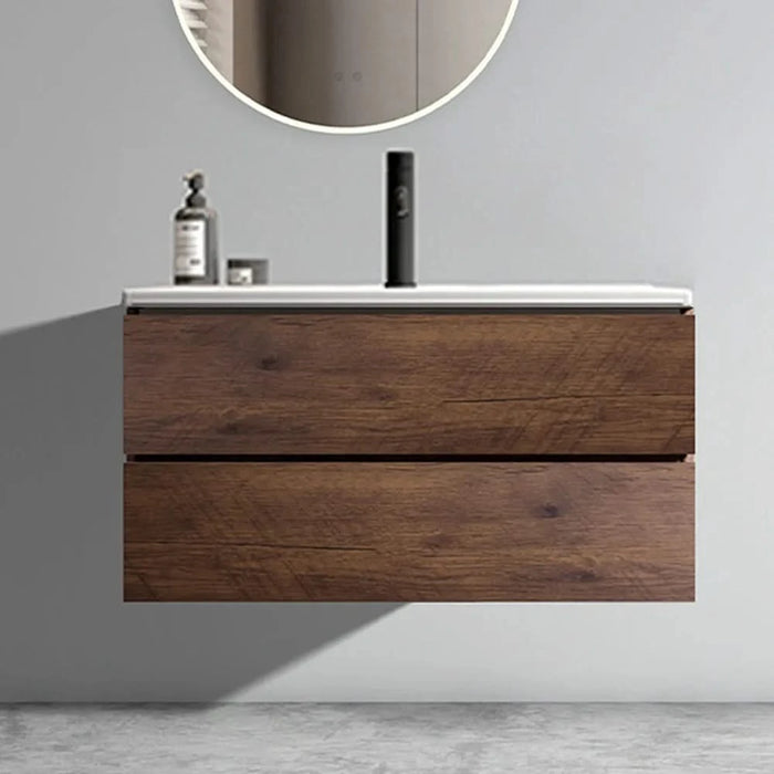 Wall Mount 36' Walnut Bathroom Vanity with Ceramic Sink with Single hole, Large Storage Floating Bathroom Vanity for Modern Bathroom, One-Piece Sink Basin without Drain, Pre-assembled Default -DTYStore